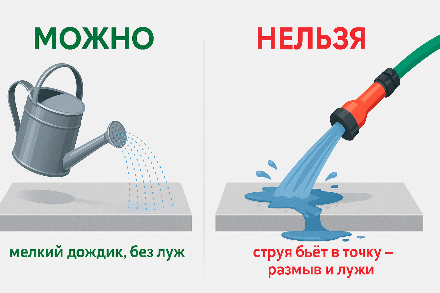 Полив бетона водой